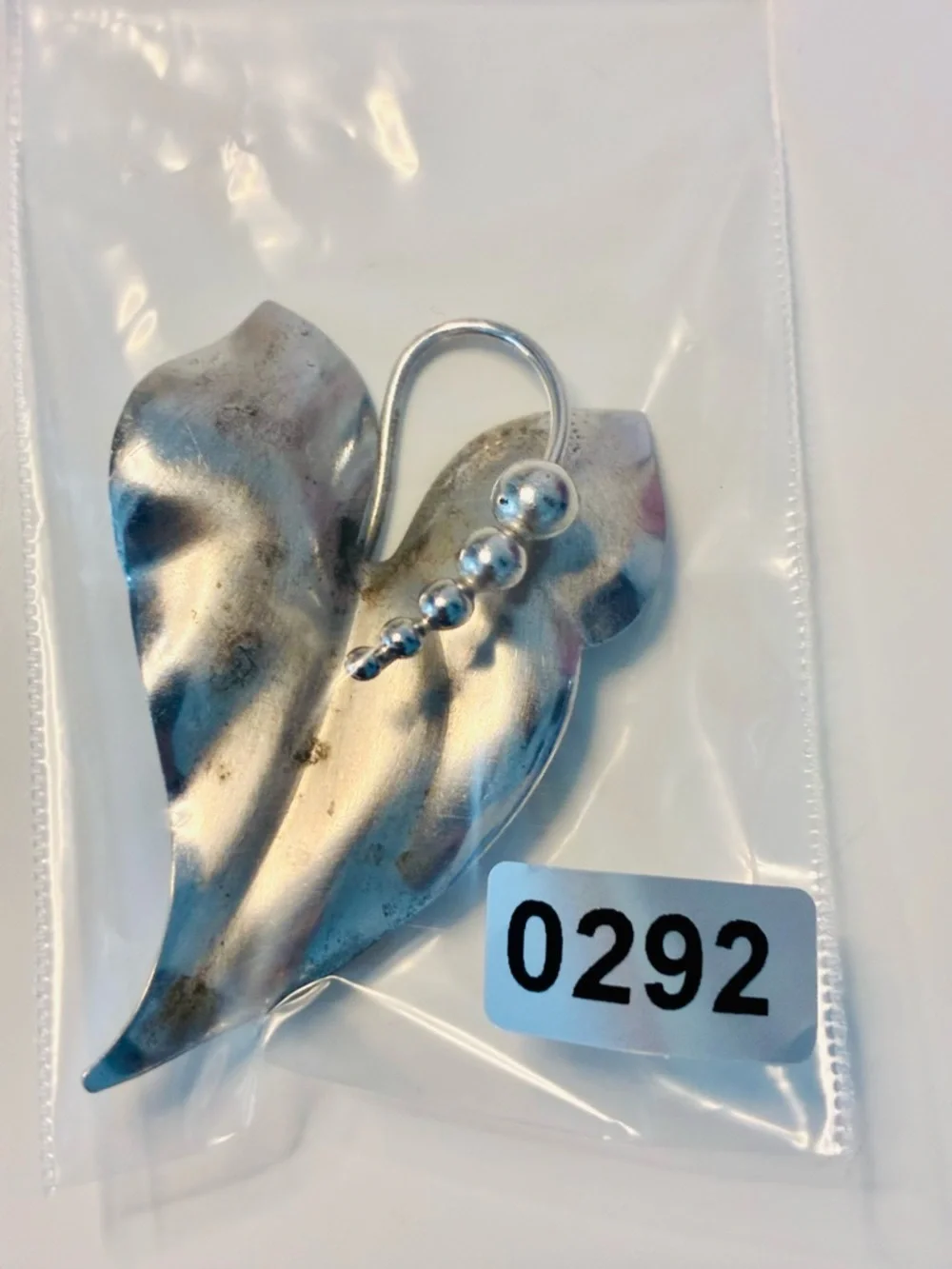Silver Leaf Brooch with Graduated Spheres